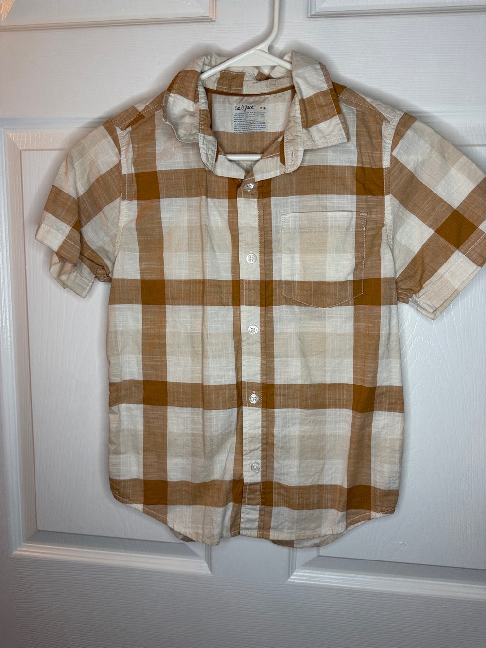 Cat & Jack Plaid Button-Down Shirt in Cream and Brown